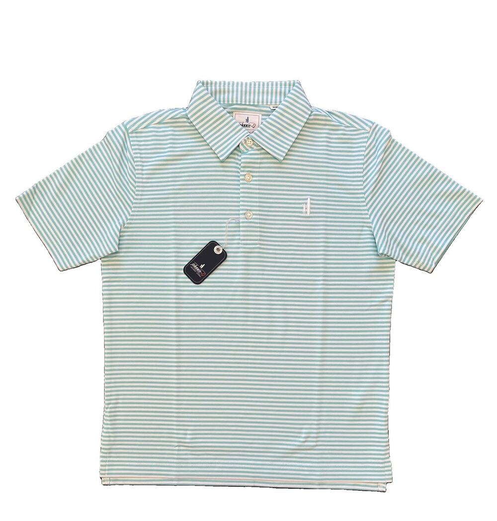 Johnnie-O Youth Boys Hangin Out Tarpon Golf Polo Light Blue Striped Hunter, 10